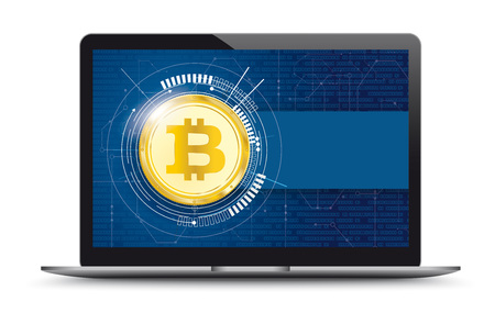 Black notebook with golden bitcoin and shadows on the white background.のイラスト素材