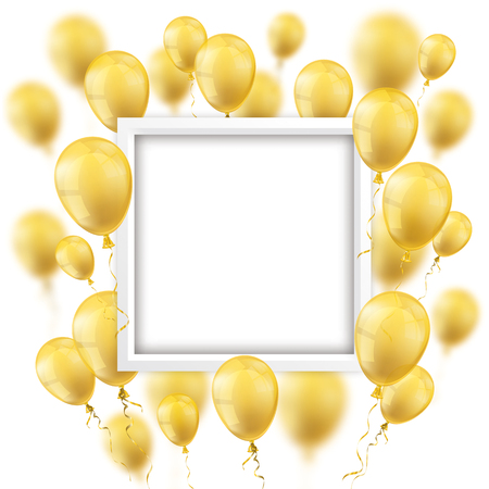 Golden balloons with white frame on the white. Eps 10 vector file.のイラスト素材