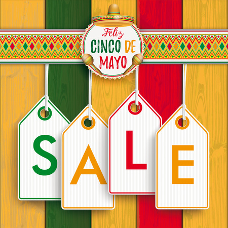 Mexican ornaments with emblem, sombrero and maracas for  Cinco de Mayo. Eps 10 vector file.のイラスト素材