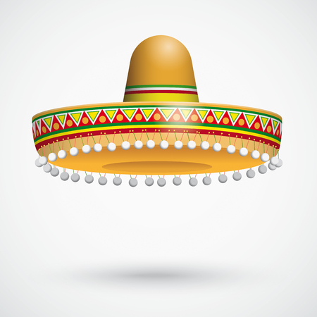 Mexican sombrero with shadow and hanging adornment on the gray background. Eps 10 vector file.のイラスト素材