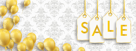 Header with golden price stickers on the black background with ornaments. Eps 10 vector file.のイラスト素材