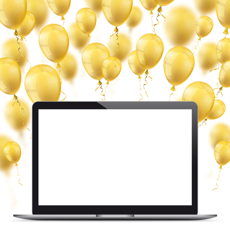 Golden balloons with notebook on the white background. Eps 10 vector file.のイラスト素材