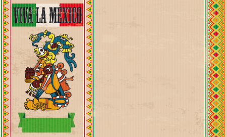 Vintage background with sombrero, mexican ornaments and text Viva La Mexico. Eps 10 vector file.のイラスト素材