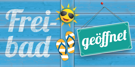 German text Freibad geoeffnet, translate Open-Air Bath, We're open.  Eps 10 vector file.のイラスト素材