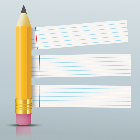 Pencil with striped paper stickers on the gray background. Eps 10 vector file.のイラスト素材