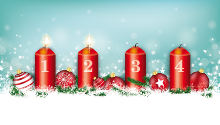 Christmas card with snow, baubles and 4 candles. Eps 10 vector file.のイラスト素材