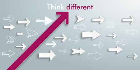Think differently concept with arrows on the gray background.のイラスト素材