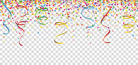 Colored confetti with ribbons on the checked background. Eps 10 vector file.のイラスト素材