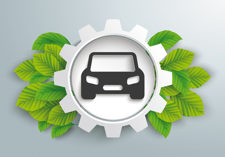 Infographic design with gear wheel, car and green eco leaves on the gray background. Eps 10 vector file.のイラスト素材