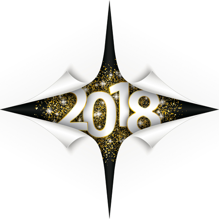 White cover with scrolled corners and year 2018 on golden sand, vector file.のイラスト素材