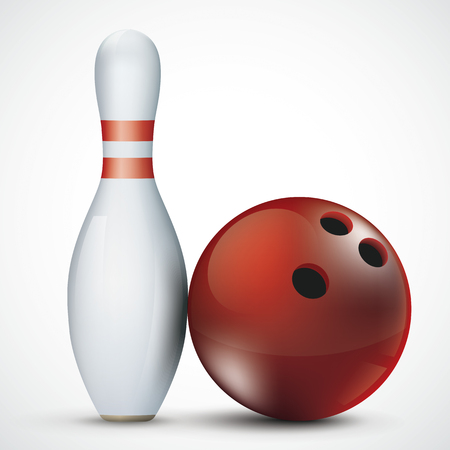 Bowling pin and red ball on the white background. Eps 10 vector file.のイラスト素材