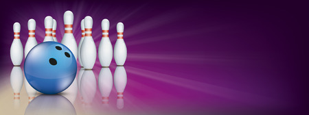 Purple bowling banner with pins and blue ball.のイラスト素材