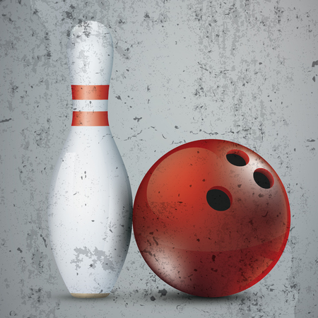 Bowling pin with red ball on the concrete.のイラスト素材