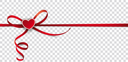 Header with red ribbon, bow and heart on the checked background. Eps 10 vector file. のイラスト素材