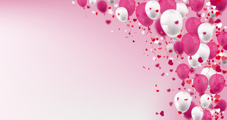 Pink and white balloons with hearts on the pink background. Eps 10 vector file.のイラスト素材