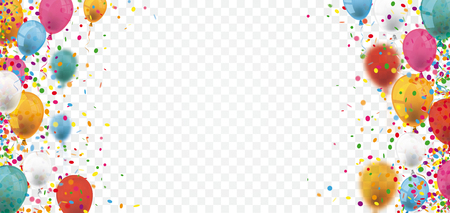 Colored confetti and balloons on the checked background.のイラスト素材
