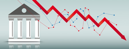 Downturn chart with bourse building on the green background. Eps 10 vector file.のイラスト素材