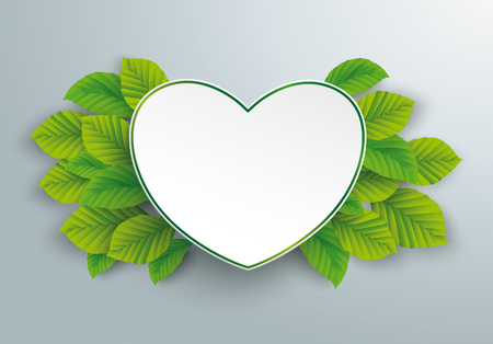 Infographic design with green paper heart and green eco leaves on the gray background.のイラスト素材