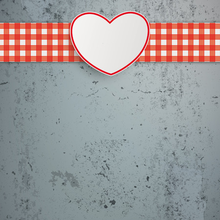 White paper heart with checked towel on the concrete background. Eps 10 vector file.のイラスト素材