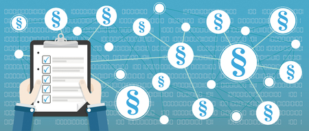 Checklist in the hands with network with paragraphs. Eps 10 vector file.のイラスト素材