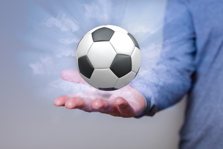 Man with classic leather football. の写真素材