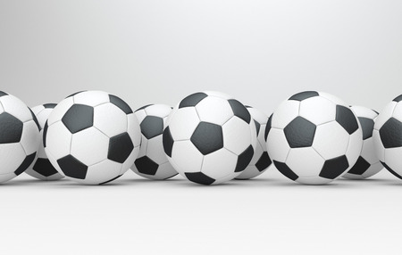 Classic leather footballs on the white background. 3d illustration. の写真素材