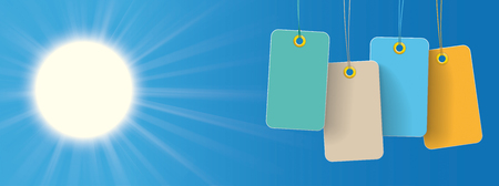 Blue sky with sun and colored price stickers. Eps 10 vector file.のイラスト素材