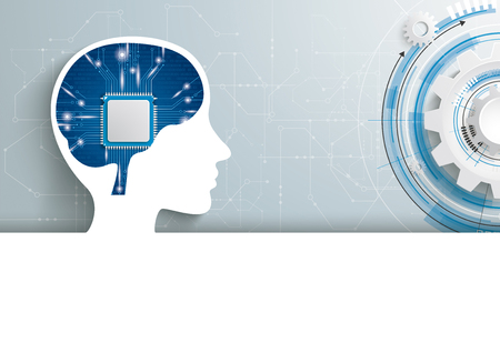Gear wheel and human head with microchip in the brainのイラスト素材