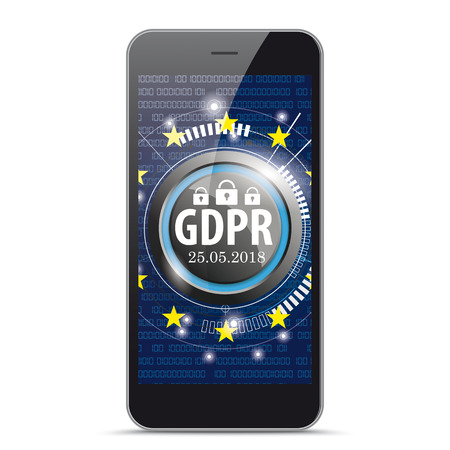 Smartphone with the Button GDPR, General Data Protection Regulation vector file.のイラスト素材