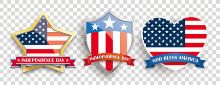 The set of Independence Day stickers on the checked background.のイラスト素材