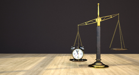 Beam balance with a classic alarmer. 3d illustration.の写真素材