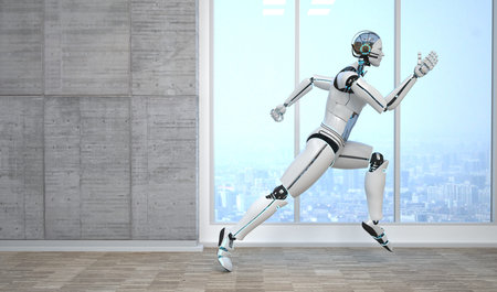 A running robot in the business room. 3d illustration.の写真素材