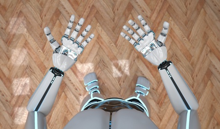 Firt person view of the robot in a room. 3d illustration.の写真素材