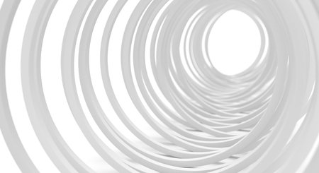 Tunnel of the white rings on the white background. 3d illustration.