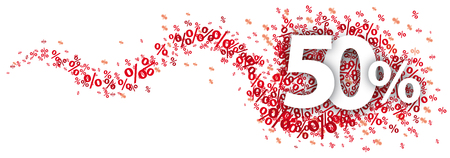 50 percent with red percents on the white background. Eps 10 vector file.のイラスト素材