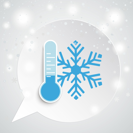 Round speech bubble with thermometer and snowflake. Eps 10 vector file.のイラスト素材