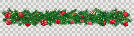 Green christmas twigs with red baubles on the checked background. Eps 10 vector file.のイラスト素材