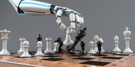 White humanoid robot hand with make a checkmate. 3d illustration.の写真素材