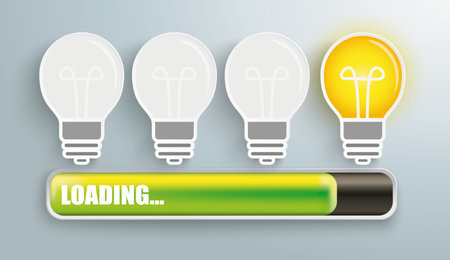 Idea bulbs with progress bar and text loading. Eps 10 vector file.