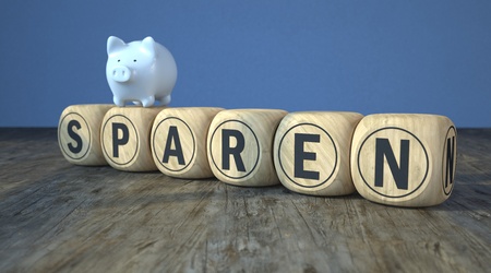 German text Sparen, translate Saving. 3d illustration.の写真素材