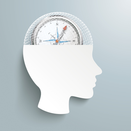 Human head with compass on the gray background. Eps 10 vector file.のイラスト素材