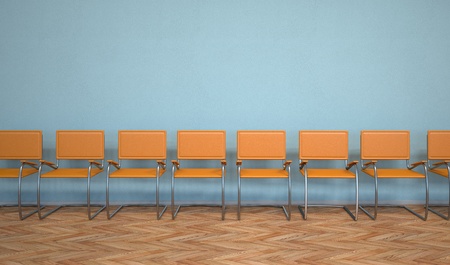 Waiting room with orange stairs. 3d illustration.の写真素材