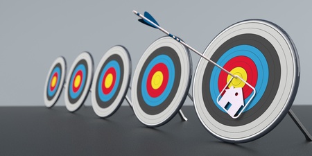 Targets with a arrow and house shape. 3d illustration.の写真素材