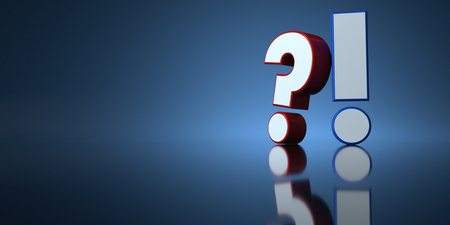 FAQ banner with question and exclamation mark on the blue background. 3d illustration.の写真素材