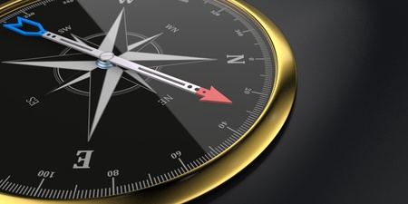 A golden compass on the dark background. 3d illustration.の写真素材