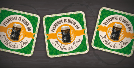 Banner with beer coaster for St Patricks Day on the dark wooden background.のイラスト素材