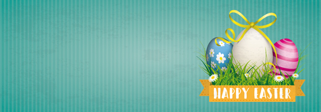 Green vintage banner with easter eggs and the text Happy Easter. Eps 10 vector file.のイラスト素材