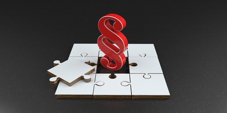 White puzzle pieces with red paragraph. 3d illustration.の写真素材