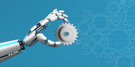 A robot hand with a gear wheel. 3d illustration.の写真素材