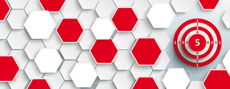Hexagon structure with red target on the gray background. Eps 10 vector file.のイラスト素材